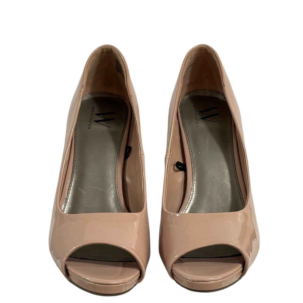Worthington Nude Patent Peep Toe Platform Heels Shoes Size 10M Dress Pumps Party